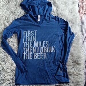 Blue Long Sleeve Women's Tee with Hood